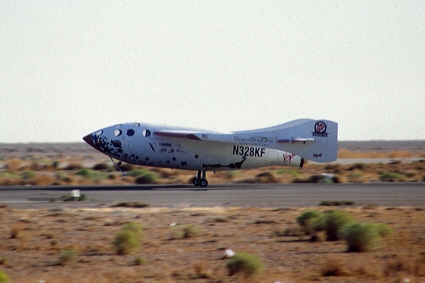 SpaceShipOne lands at Mojave, California