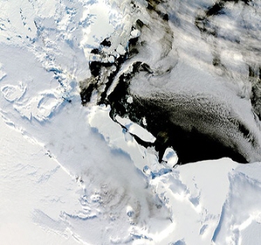 Terra satellite MODIS instrument image of icebergs in Antarica's Ross Sea