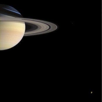 Cassini spacecraft image of Saturn and Titan