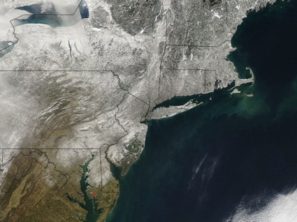 Aqua satellite MODIS instrument image of northeastern U.S. snowcover