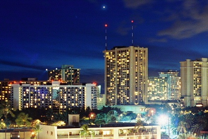 Planet Venus above Hawaii's Waikiki skyline