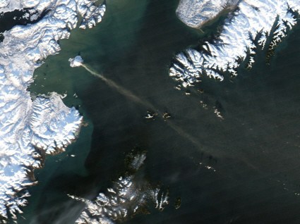 Aqua satellite MODIS image of a volcanic eruption