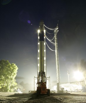 Falcon I rocket on the launch pad at Omelek Island