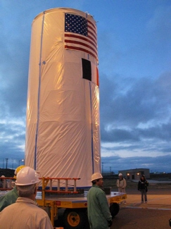 The CloudSat and CALIPSO satellites being transported to the launch pad at Vandenberg AFB