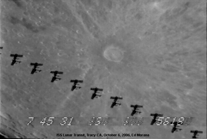 Image of an International Space Station (ISS) lunar transit
