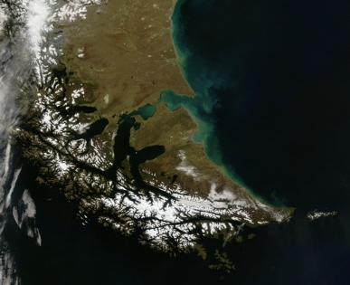 Satellite image of Tierra del Fuego, Argentina, and Chile
