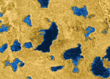 Cassini spacecraft radar image of possible seas on Saturn's moon Titan