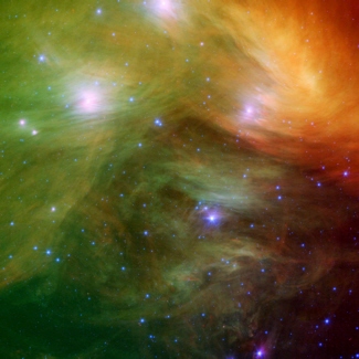 Spitzer Space Telescope infrared image of the Pleiades star cluster