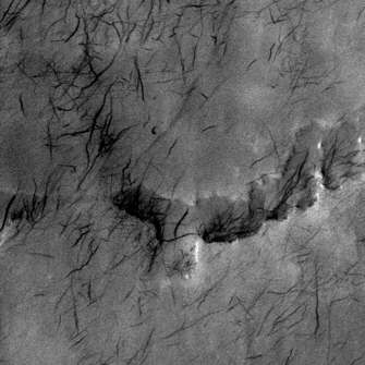 Mars Odyssey spacecraft image of martian dust devil tracks