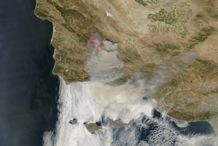 Aqua spacecraft image of La Brea fire