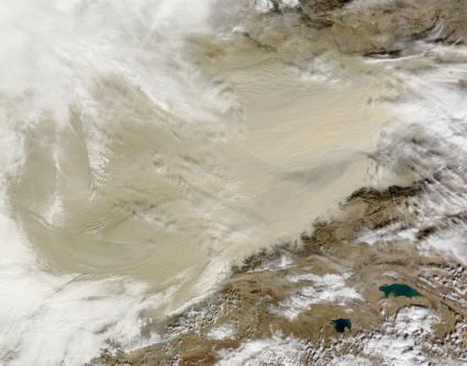 Terra spacecraft image of dust storm