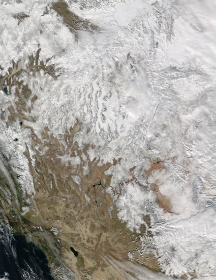 Aqua spacecraft image of southwest U.S. snow