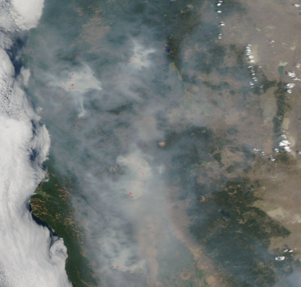 Aqua satellite image of california fires