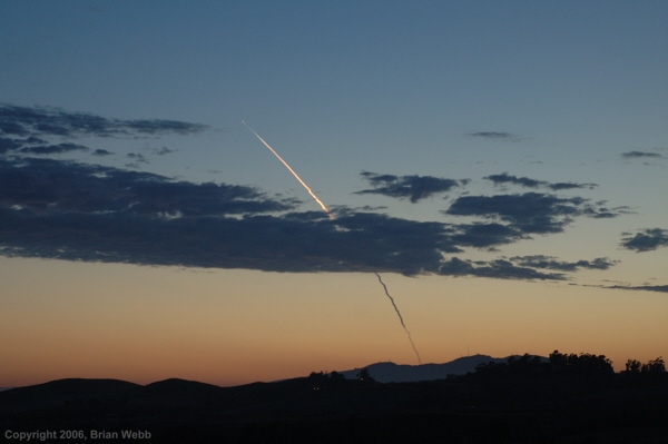 Photo of smoke from Delta IV solid rocket motors