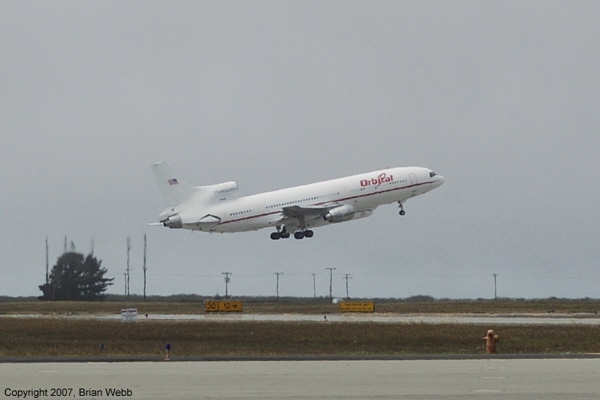 An L-1011 jumbo jet carrying the Pegasus XL rocket and Aeronomy of Ice in the Mesosphere (AIM) spacecraft takesoff from Vandenberg AFB